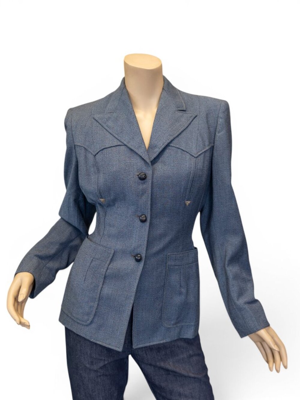 Vintage1940s Blue Gabardine Western Suit Jacket by GROSS DENVER